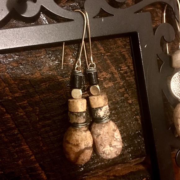 handmade stone bead wire wrapped earrings