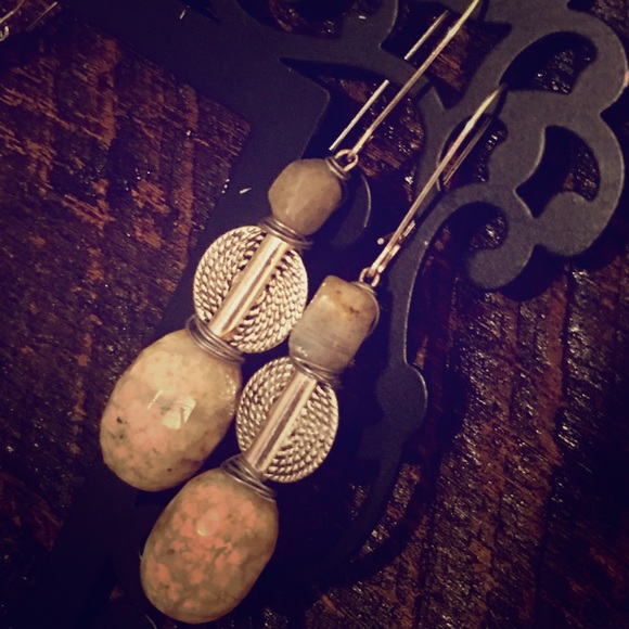 Handmade stone bead wire wrap earrings