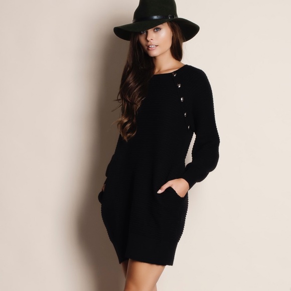 NBF ❤️ Long Sleeve Faux Button Sweater Dress - Picture 2 of 4