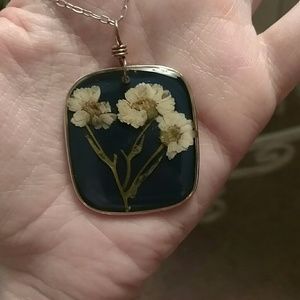 Pressed carnation flower necklace by Shari Dixon
