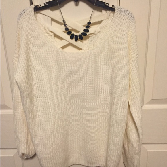 White long sleeve sweater with cross back
