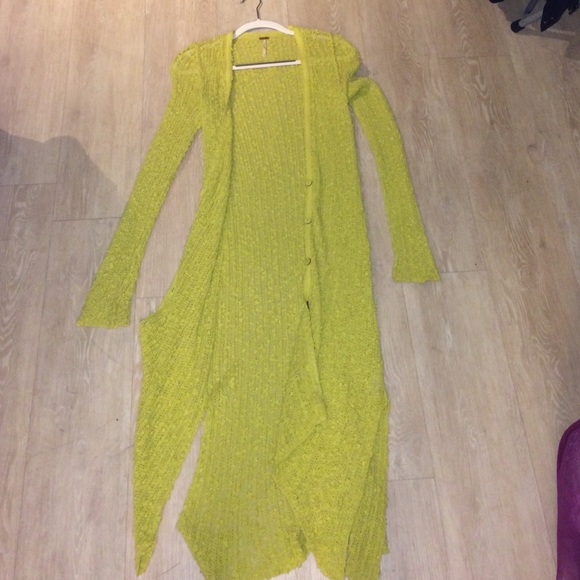 Green very long cardigan sweater