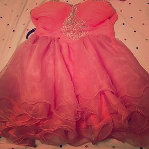 Short Pink hoco / prom dress with bead accent