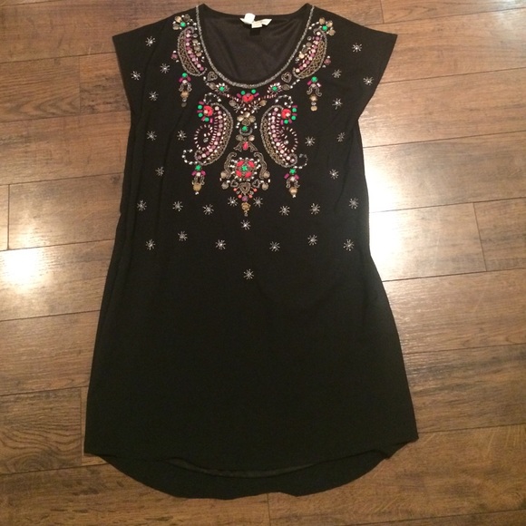 Anthropologie sz petite medium jewel black dress