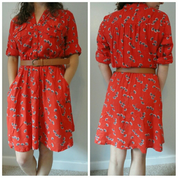 Angie Red Floral Shirt Dress