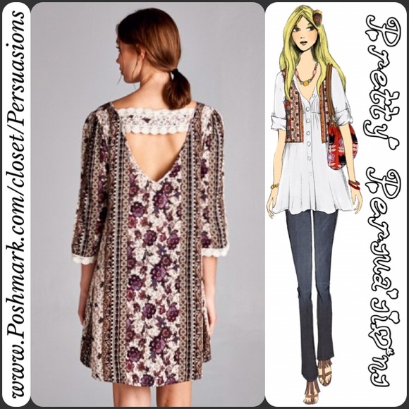 LAST 1🌻Mixed Print Crochet Strap Back Shift Dress - Picture 2 of 3