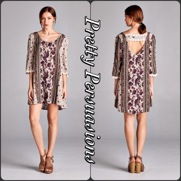 LAST 1🌻Mixed Print Crochet Strap Back Shift Dress - Picture 3 of 3