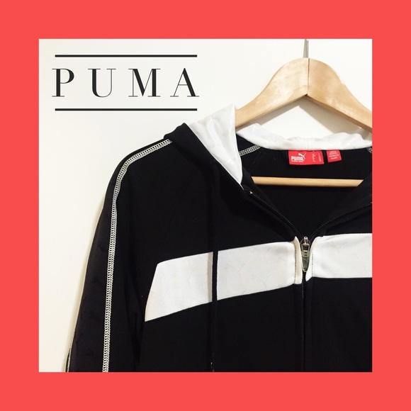 Puma Tops - Black and White Hooded Puma Jacket