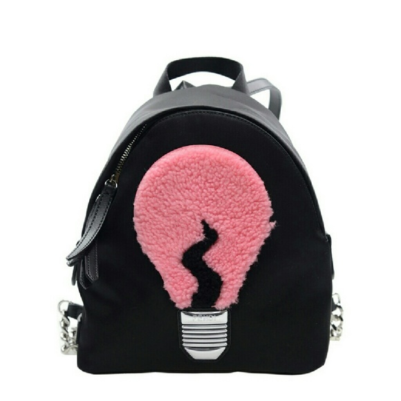 Fendi Black Mini Shearling Bulb  Nylon Backpack main image 4