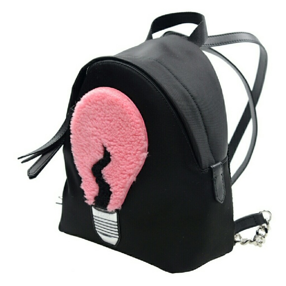 Fendi Black Mini Shearling Bulb  Nylon Backpack