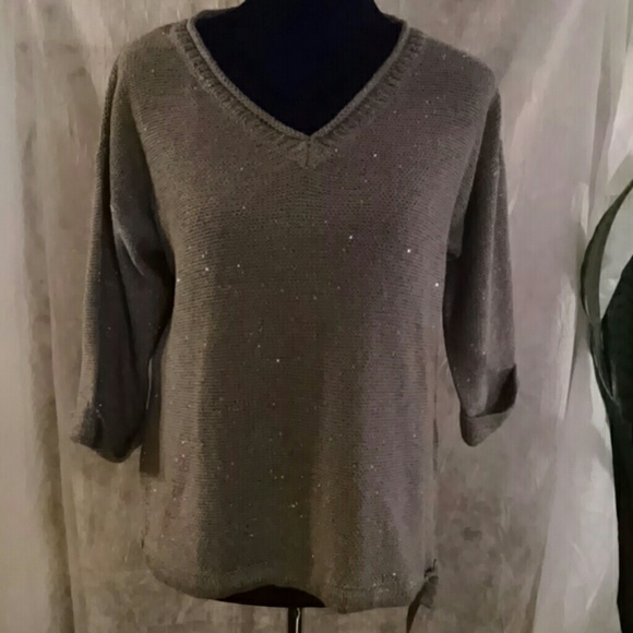 DNKY Jeans Gray Sparkly V-Nexk Sweater