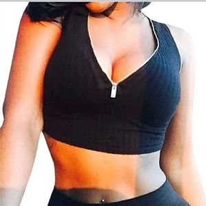 NWOT Black Zip Up Crop Top Tank