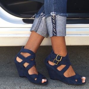 Navy Wedge Sandals