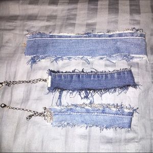 Distressed denim chokers