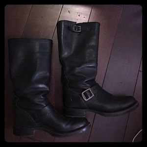 Black mid calf Frye moto boots size 9