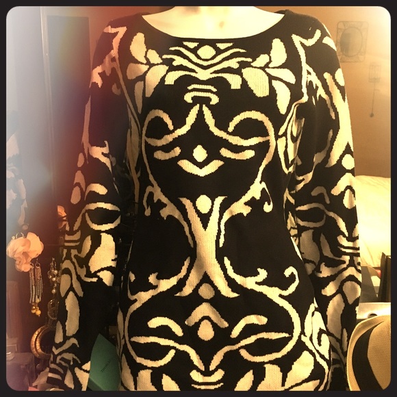 Black & White Long Sleeve Sweater Dress