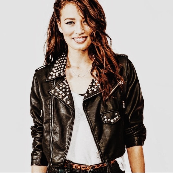 Nasty Gal Studded Leather Moto Jacket