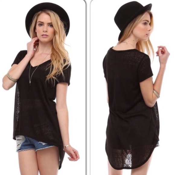 High-Low Black Sheer Tee