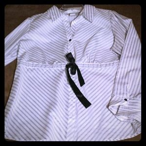 Striped button down shirt with bow accent