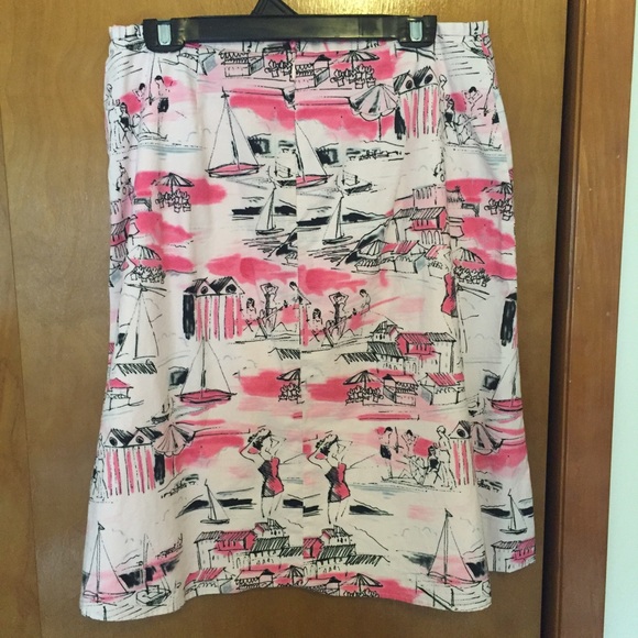 LAST CHANCE! Pink vintage beach scene skirt - Picture 3 of 4