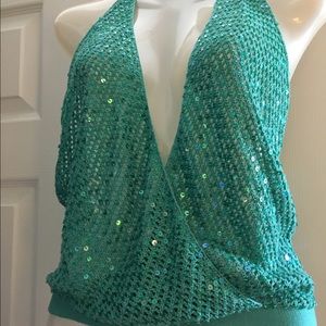 BCBGMAXAZRiA Halter Mermaid Green Top Size Small
