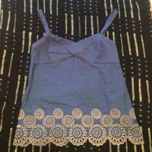 ANN TAYLOR scalloped blue tanktop