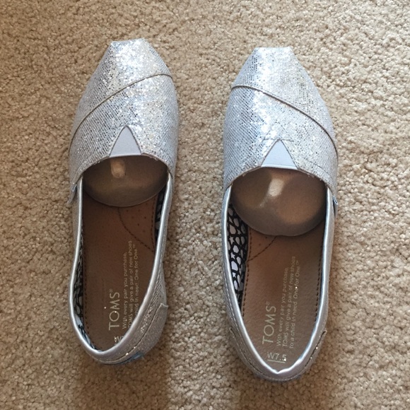 Silver glitter toms size 7.5