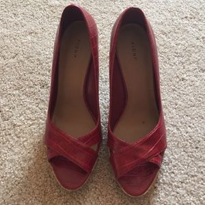 Red and cork open toe heels - size 7