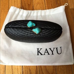 KAYU Black Straw Clutch with Turquoise Clasp