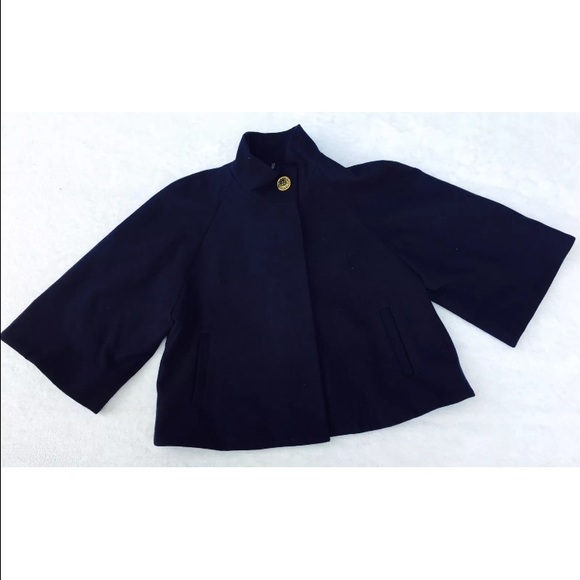 Tahari Capelet Coat Navy Blue Gold Button  L/XL