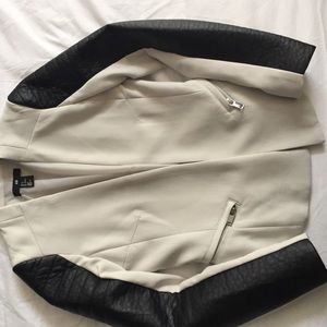 Blazer with faux leather sleeves