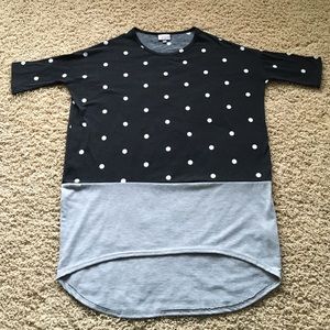 Lularoe Irma top two tone black polka dot and grey