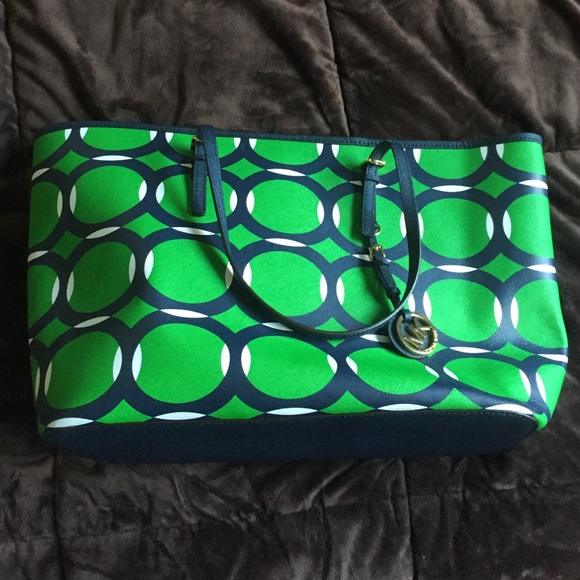 RARE design-Michael Kors navy green and white tote