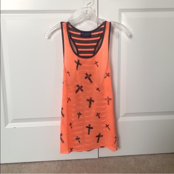 Orange and black cross tank top
