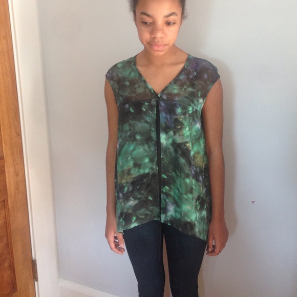 REISS silk printed fly away layered top