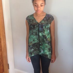 REISS silk printed fly away layered top