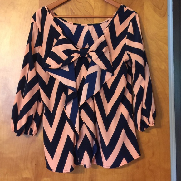 Peach & Navy Chevron Blouse