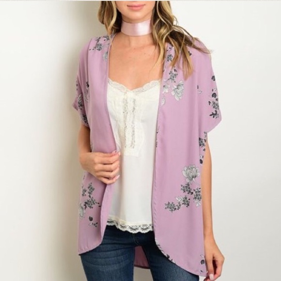 Tops - Open Front Lavender Floral Kimono