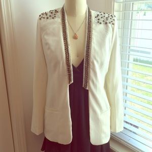 BKE white blazer with rhinestones and studs
