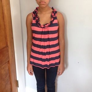 Ella Moss striped top with frilly neckline