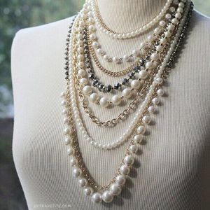 Pearlized Crystal Statement Necklace in Gold