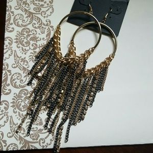 Gold and black chandelier hoop earings