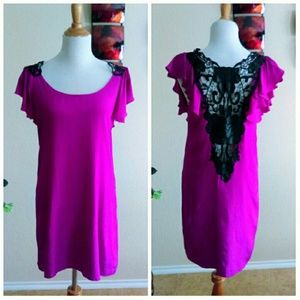 SugarLips Dresses - ⬇Fuchsia Flutter Sleeve Dress w/ Black Lace SugarLips Dresses - ⬇Fuchsia Flutter Sleeve Dress w/ Black Lace