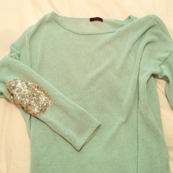 Sequin elbow patch mint green sweater