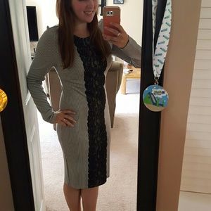 Venus Hounds tooth print lace detail dress