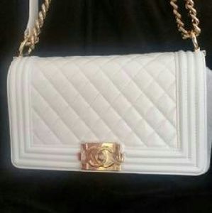 ?***CHANEL  LeBoy White Quilted Lambskin