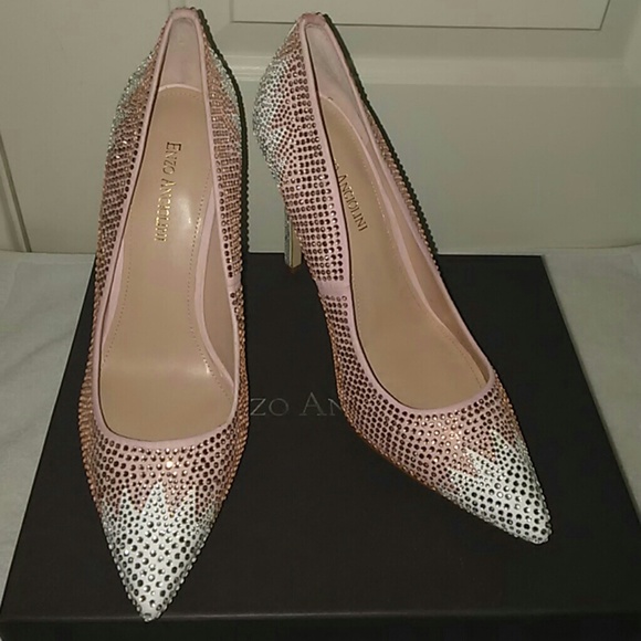 NIB Enzo Angiolini Pink & White Bejeweled Pumps