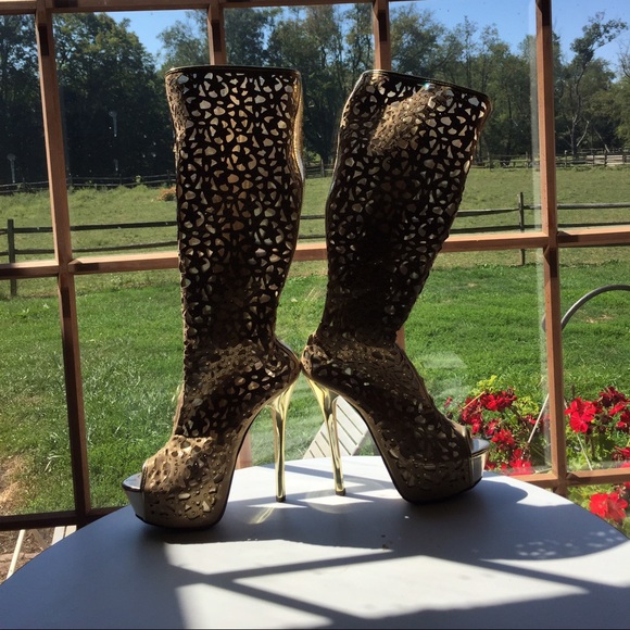 gold/silver knee high stilettos