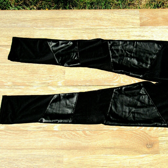 Nylon/faux leather leggings