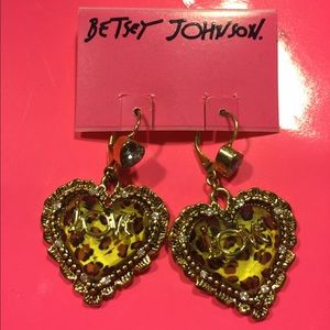 Leopard Lucite Crystal Heart LOVE Gold Earrings